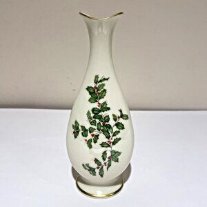 Vintage Lenox Holiday Flower Bud Vase Christmas 7.25” Porcelain Holly Berry USA